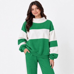Women Oversized Mockneck Sweatshirt <b>Navy</b> White Color Block Long Sleeve Drop Shoulder Pullover Casual Streetwear Knitted <b>Top</b> - Product Image 6