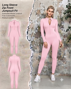 Mono de manga larga con cuello en V profundo y cremallera frontal para mujer, de cintura alta, color liso, largo completo, sexy, para discoteca, de elastano y poliéster - Product Image 1