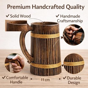 Taza de Madera de Mango Personalizada, Hecha a Mano y Pulida |   Taza rústica hecha a mano para bebidas |   Cerveza Coleccionable Personalizada para Regalo - Product Image 2