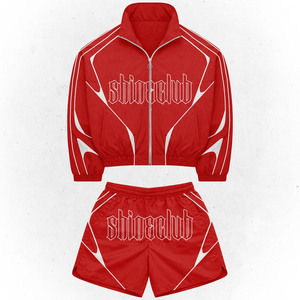 Conjunto corto cortavientos de poliéster de alta calidad, 130 GSM, diseño de paneles azul beige, logotipo personalizado, bordado por transferencia térmica, talla grande - Product Image 2