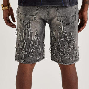 Shorts Bermuda en jean gris déchiré pour homme, taille mi-haute, délavé, décontracté, respirant, écologique, style streetwear tricoté - Product Image 5