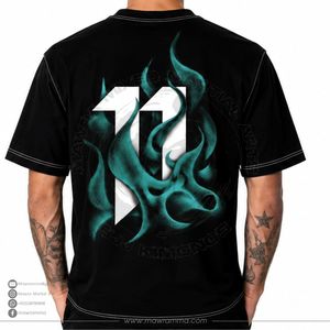 Custom Men Graphic Number 11 T <b>Shirt</b> High Quality Digital Print Teal Fire <b>Flame</b> Drop Shoulder Casual Streetwear Cotton Tee <b>Shirt</b> - Product Image 2