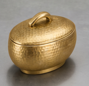 Caja de metal dorado martillado al por mayor para frutos secos, contenedor de lujo para dátiles con asa, lata decorativa para regalo para fiestas y eventos - Product Image 1