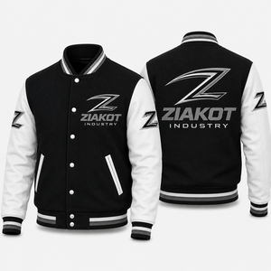 ZIAKOT Men's Black <b>White</b> Red Varsity <b>Jacket</b> With Z Logo Heat Transfer Printing Casual Autumn Wear - Product Image 6