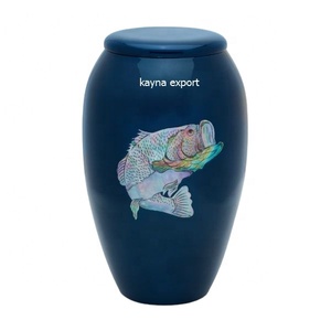 Urna Funeraria Decorativa de Estilo Americano para Cenizas Humanas, Diseño de Pez con Adhesivo Azul Monarca, Capacidad de 200 Pulgadas Cúbicas - Product Image 1