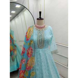 Belle robe en organza Anarkali avec tenue de soirée élégante Dupatta - Product Image 6