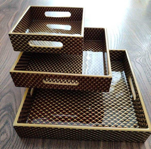 Plateau de service double niveau en bois massif écologique de luxe, taille personnalisée, design imprimé émaillé fait main pour salle de bain et bureau - Product Image 5