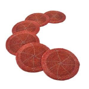Handmade <b>Round</b> Red Beaded Coasters Cotton Placemats Home Decoration Table Mats - Product Image 3
