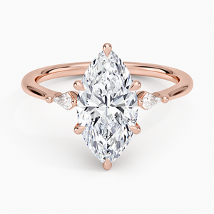 Anillo de Diamante Corte Marquesa, Diamante Cultivado en Laboratorio, Tres Piedras Laterales en Forma de Cometa, Oro 14K/18K, Anillo Petite Cometa - Product Image 2