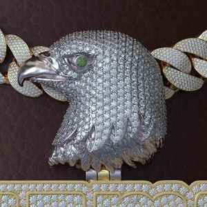 Pendentif Tête d'Aigle avec Incrustation de Diamants, Plaqué Rhodium, Argent 925, Charme Unisexe de Luxe - Product Image 1