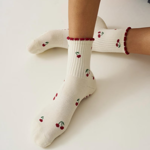 Wholesale <b>Custom</b> Women's Pilates Crew Ruffle Cotton <b>Socks</b> Non-slip Yoga Personalized Beige Cuff Breathable Fitness <b>Grip</b> Sports - Product Image 3