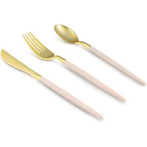 Ensemble de couverts Accent Rose Doré, réutilisable, style simple, en acier inoxydable de qualité alimentaire, cuillère, fourchette, couteau, 3 pièces, ensembles de couverts uniques - Product Image 2