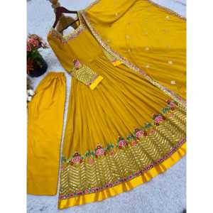 Diseñador Multi-hilo Bordado Secuencia Trabajo Vestido de noche Vestido de fiesta con Dupatta - Product Image 1