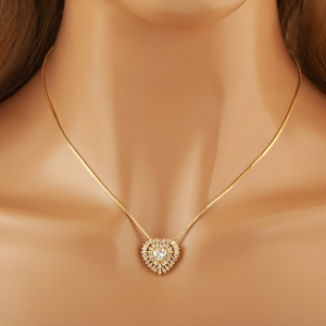 Collier pendentif en forme de cœur en cuivre <span class=keywords><strong>plaqué</strong></span> <span class=keywords><strong>or</strong></span> 18 carats QIKU, chaîne à maillons, bijoux délicats en zircon, tendance, à porter tous les jours, cadeau pour elle - Product Image 2