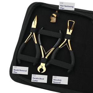 Kit d'outils professionnels pour extensions capillaires : Pince à micro-anneaux, Pince à bandes adhésives, Coupe-keratine, Peigne, Aiguille, Ciseaux, Doigtier - Product Image 3