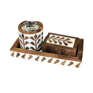 Arabic Style Ramadan Gift Set Wood Mother Pearl Inlay Mubkhar <b>Bakhoor</b> Burner Tray <b>Oud</b> Censer Rose Scent Religious Customizable - Product Image 2