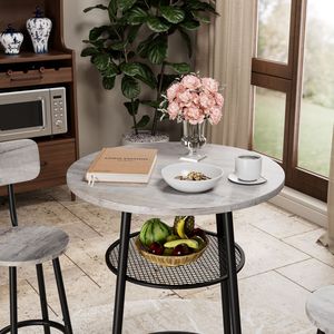 Set di 3 Tavoli da Bar Rotondi con Schienale Divisorio, Piccolo Tavolo da Pranzo e Tavolo per Colazione, 2 Sgabelli, Arredamento per Cucina - Product Image 6