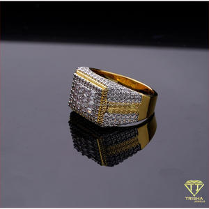Premium Lab Grown Diamond 925 Silver Rectangular Baguette <b>Ring</b> Gold Tone <b>Iced</b> Jewelry For Wholesale Buyers - Product Image 3
