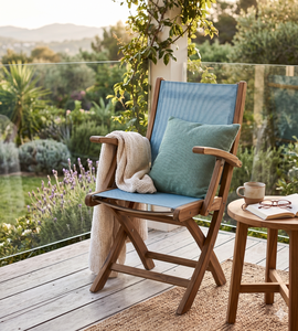 Chaise pliante moderne d'extérieur en bois bleu clair, chaise de bistrot en osier pour jardin et terrasse, chaise de plage en teck de qualité supérieure - Product Image 6