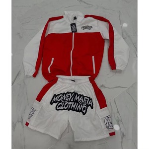 Wholesale Custom Two Piece <b>Men's</b> Windbreaker Short <b>Jacket</b> 100% Cotton Satin Streetwear Quick Dry Tracksuit Set <b>Summer</b> High - Product Image 5
