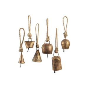 Rustic <b>Cow</b> <b>Bells</b> Distressed Gold Brass Finish Harmony <b>Bells</b> With Jute Rope Hanging For Farmhouse Christmas Decor & Holiday Decor - Product Image 5