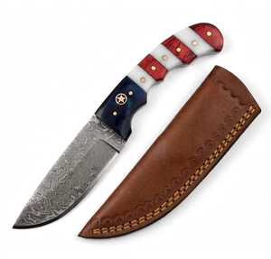 Cuchillo hecho a mano con hoja de acero de Damasco y mango de hueso de camello, tipo Drop Point, para uso general. - Product Image 3