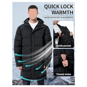 Abrigos Largos de Invierno para Hombre, Chaqueta Acolchada Ligera, Chaqueta de Invierno Cálida, Aislada e Impermeable con Capucha, Chaqueta Casual para Clima Frío - Product Image 5