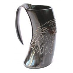 Mug à boire en corne de buffle gravé sur mesure, avec un design authentique de type tankard viking, surface polie à la main, toucher réel - Product Image 2