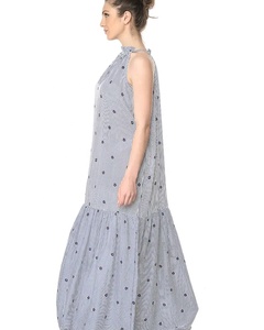 Summer Wear Floral Mum & Me <b>Matching</b> Blue & White Sleeveless Striped <b>Long</b> Maxi Dress Set Crafted With Soft Cotton Fabric - Product Image 5