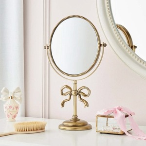 Espejo de Maquillaje Redondo de Latón con Diseño de Lazo, Soporte Ajustable, Estilo Shabby Chic, para Uso Doméstico - Product Image 1