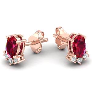 Boucles d'oreilles REYES faites à la main en or massif 14 carats, certifiées GRA, avec moissanite, fermoir à vis, coupe ovale, 1 carat, pierres précieuses rubis, pour femmes - Product Image 1