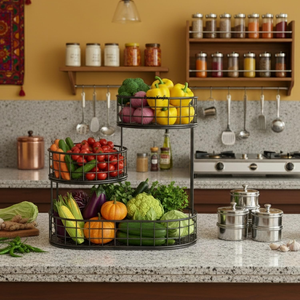 Durable Modern Eco-Friendly Iron Wire Fruit Basket <b>Stand</b> for Kitchen & Dining Table Open Storage Organizer - Product Image 4