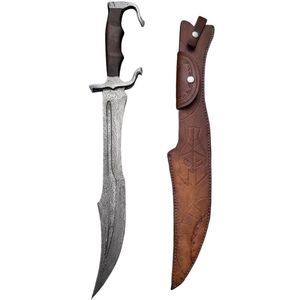 Cuchillo de combate de hoja fija de acero de Damasco con mango de madera, diseño de punta clip, hoja recta DIY, grosor de 7/8, longitud de hoja de 12 pulgadas, OEM - Product Image 3