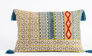 ABSTRACT INDIA Golden Fern Geo Play Embroidered Eco-friendly Bohemian Floral 100% Cotton Customizable Rectangle <b>Cushion</b> <b>Cover</b> - Product Image 4