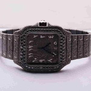 Luxury <b>Men's</b> Moissanite Diamond <b>Watch</b> Premium Quality <b>Black</b> Strap Reasonable <b>Black</b> Dial Window Made of Glass Designed <b>Watch</b> - Product Image 1