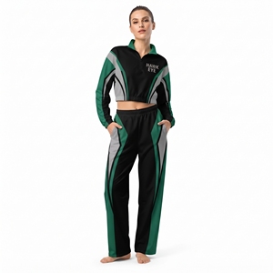 Conjunto Deportivo para Mujer, Dos Piezas, Top Corto con Cierre y Bloques de Color, Pantalones Anchos, Fabricante OEM, Personalizado - Product Image 4