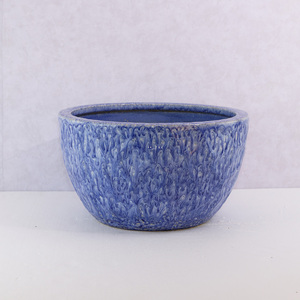 AURORA POTS AUD049 Pot de fleurs en céramique émaillée moderne bleu, texture irrégulière, jardinière d'extérieur, style minimaliste - Product Image 2