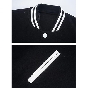 Contrast Binding Varsity Jacket Men Polyester Wool <b>Blend</b> Ribbed Trim Accent Baseball College Vintage Detail Casual - Product Image 3