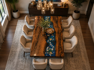 Custom Made Rectangle Natural Wood <b>Epoxy</b> Resin Dining <b>Table</b> Rustic Design Indoor Handmade Furniture Decor - Product Image 2
