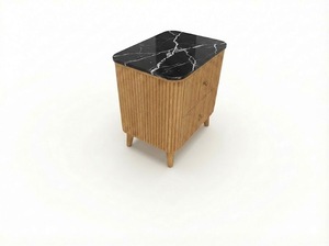 Mesa Auxiliar/De Noche Moderna con 2 Cajones y 5+ Compartimentos, Ecológica, de MDF de Acacia, Chapa de Roble Macizo y Tapa de Mármol para Salas de Estar/Comedores - Product Image 2