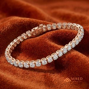 กำไลข้อมือเทนนิสโมอิสซาไนต์ทรงผสมชุบทองคำสีกุหลาบ ดีไซน์ทรงมาร์คีส์ ปริ๊นเซส และมรกต สำหรับผู้หญิง สไตล์เบเวอร์ลี่ฮิลส์ - Product Image 5