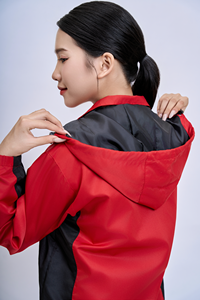 Waterproof Breathable Quick Dry Unisex 100% Polyester RED-BLACK Hard Windproof Thermal Insulation Thin Zipper <b>Stand</b> Hooded - Product Image 5