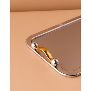 Elevate Home Decor Stunning Silver <b>Mirror</b> Serving Tray Featuring Unique Marble Design Handles & Glossy Chrome Frame finish - Product Image 6