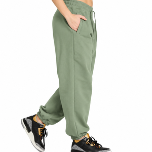 Pantalon large en molleton de coton biologique blanc pour femme, taille mi-haute avec cordon de serrage, coupe décontractée, longueur cheville, couleur unie, printemps - Product Image 2