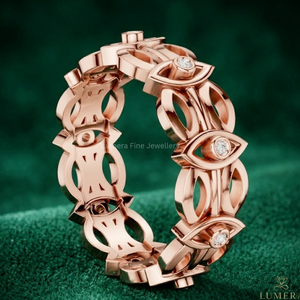 Bague d'éternité géométrique en or rose, diamant de laboratoire taille brillant, plaqué or 18 carats, luxe certifié IGI, alliance d'anniversaire pour - Product Image 4