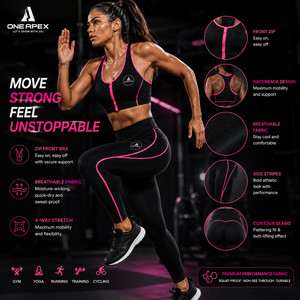 Ensemble de sport pour femmes avec soutien-gorge de sport à fermeture éclair et leggings taille haute pour la course et le fitness - Product Image 3