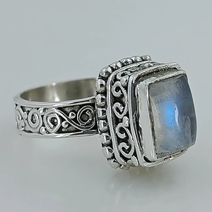 Rainbow Moonstone <b>Ring</b> 925 Sterling <b>Silver</b> Handmade <b>Statement</b> Promise <b>Ring</b> for Women Boho Cushion June Birthstone Jewelry - Product Image 4