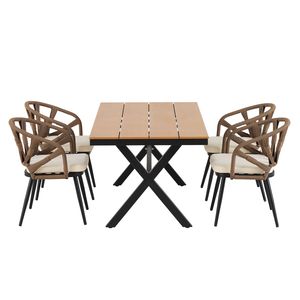 U_Style Contemporary Outdoor Garden Set PE Rattan Chairs and <b>Plastic</b> Wood <b>Table</b> for Gardens and Lawns - Product Image 3