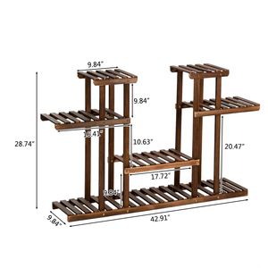 4-Story 12-Seat Indoor/Outdoor Carbonized Wood Plant Stand Flower <b>Pots</b> Rack Shelf <b>Holder</b> - Product Image 2