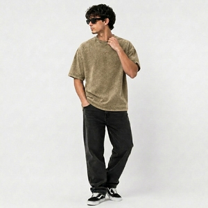 Premium Oversized Vintage <b>Cloud</b> Wash Heavyweight Cotton Tee Relaxed Boxy Drop Shoulder Crewneck Breathable - Product Image 3